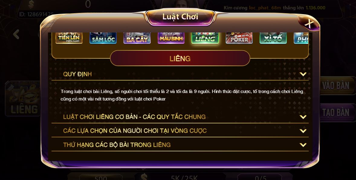 Những thuật ngữ trong game bài liêng Sunwin