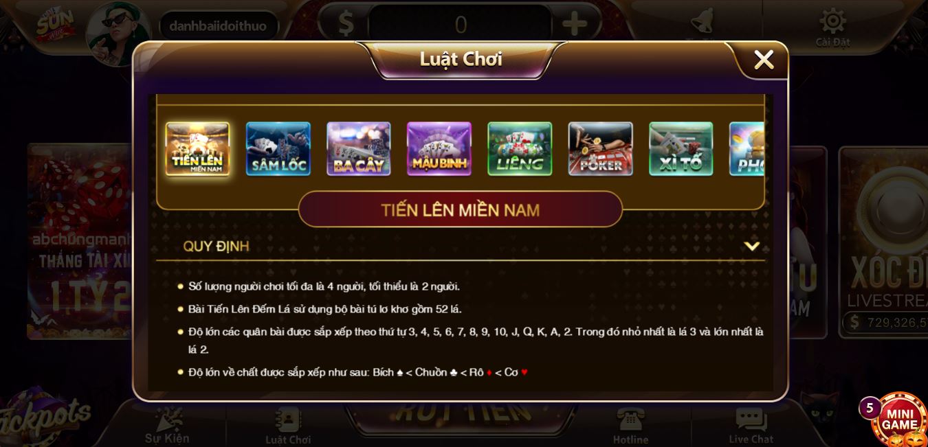 Quy luật chặt bài tiến lên tại Sunwin